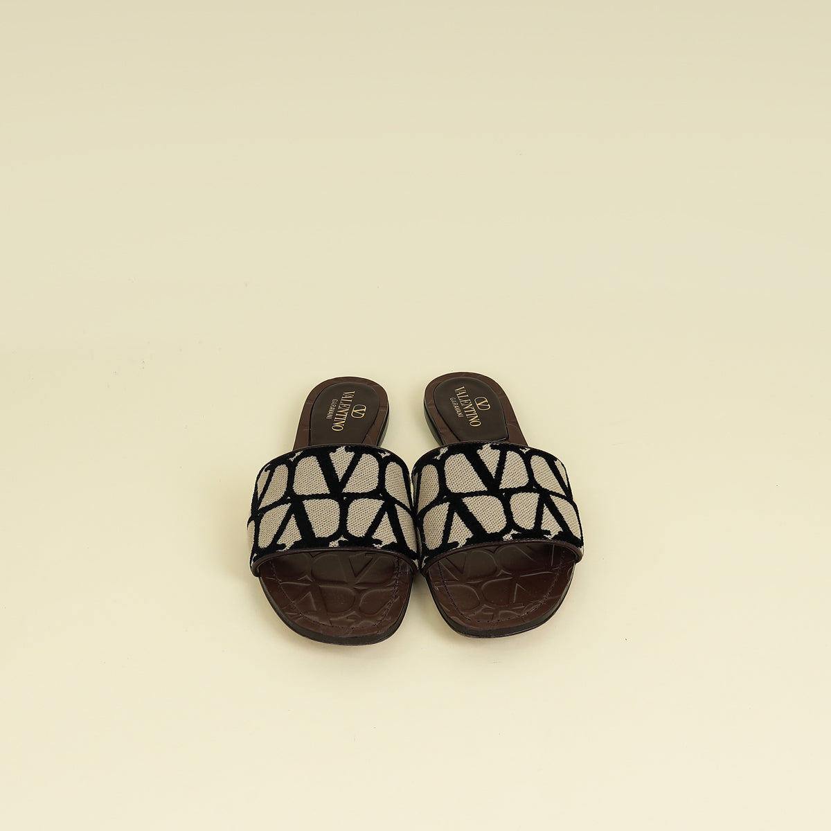 Valentino Tricolor Toile Iconographe Flat Slide Sandals 37