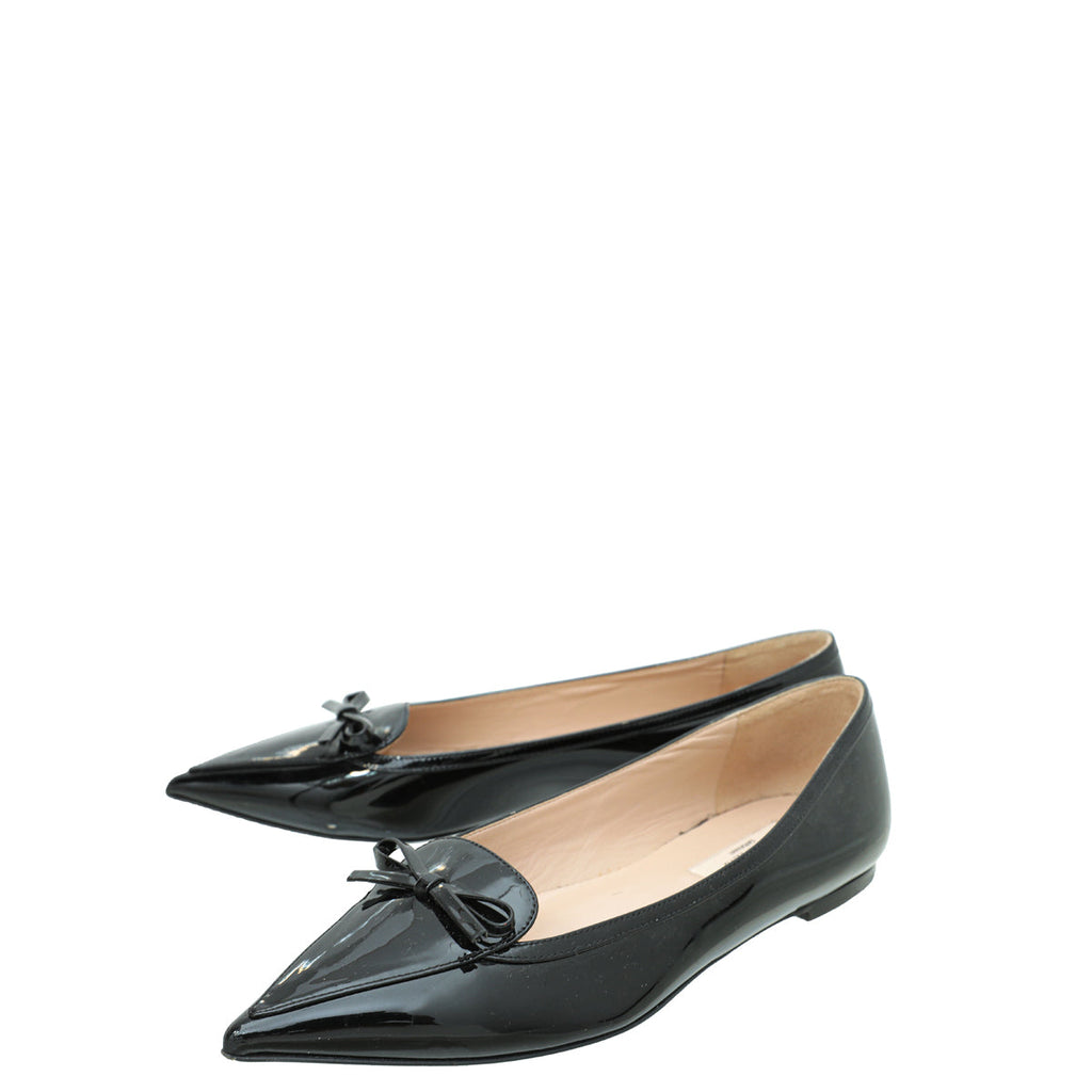 Valentino Black Pointed Bow Flats 37