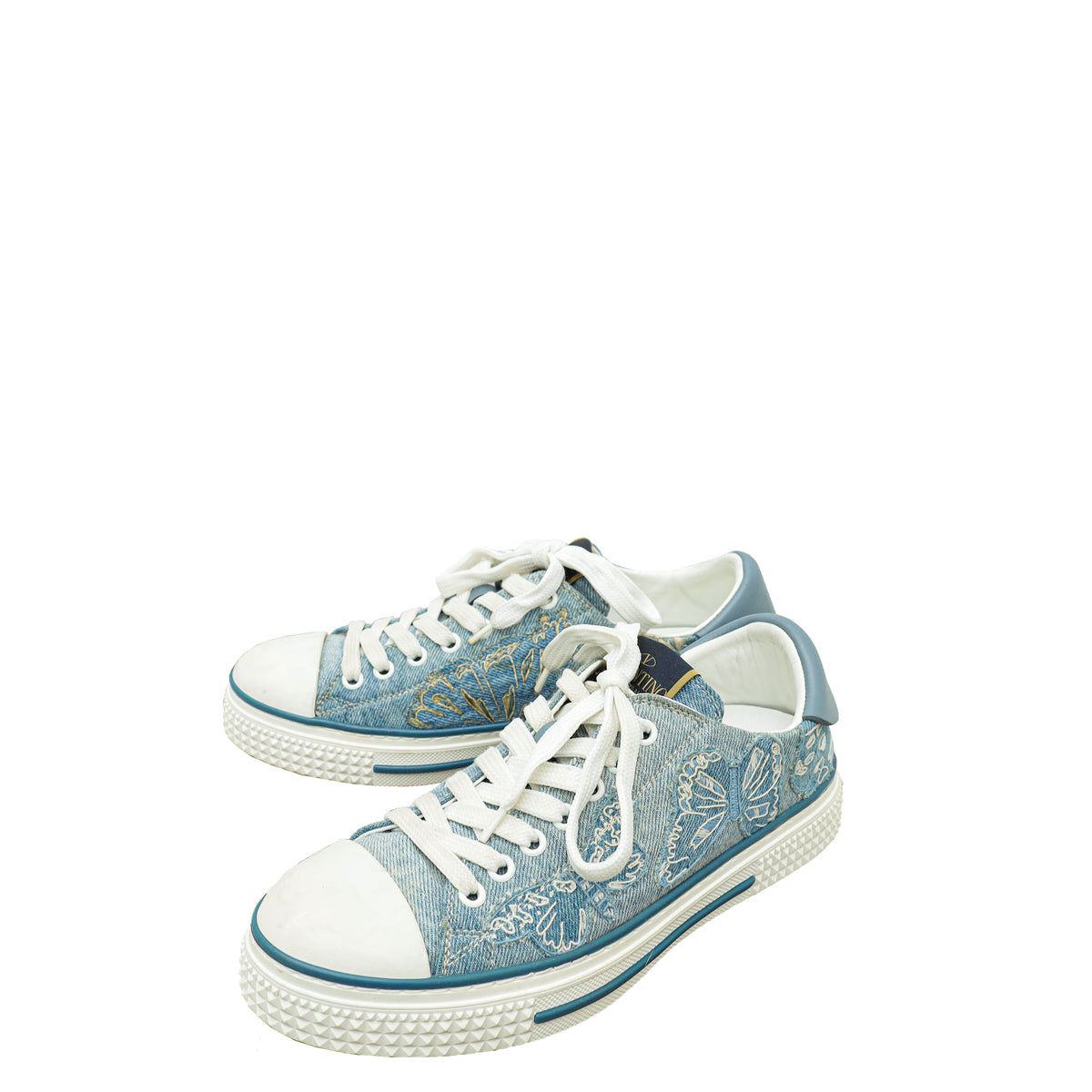 Valentino Bicolor Denim Butterfly Embroidered Sneakers 37