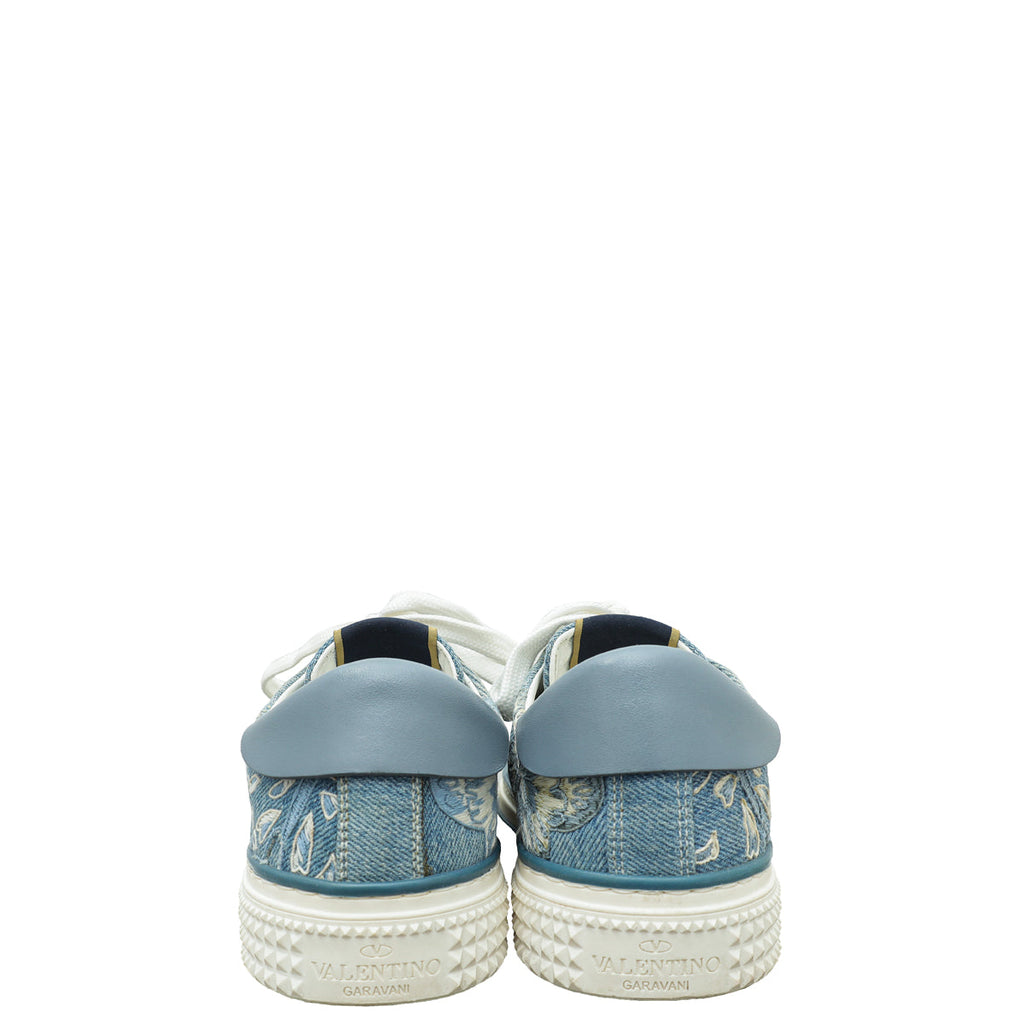 Valentino Bicolor Denim Butterfly Embroidered Sneakers 37