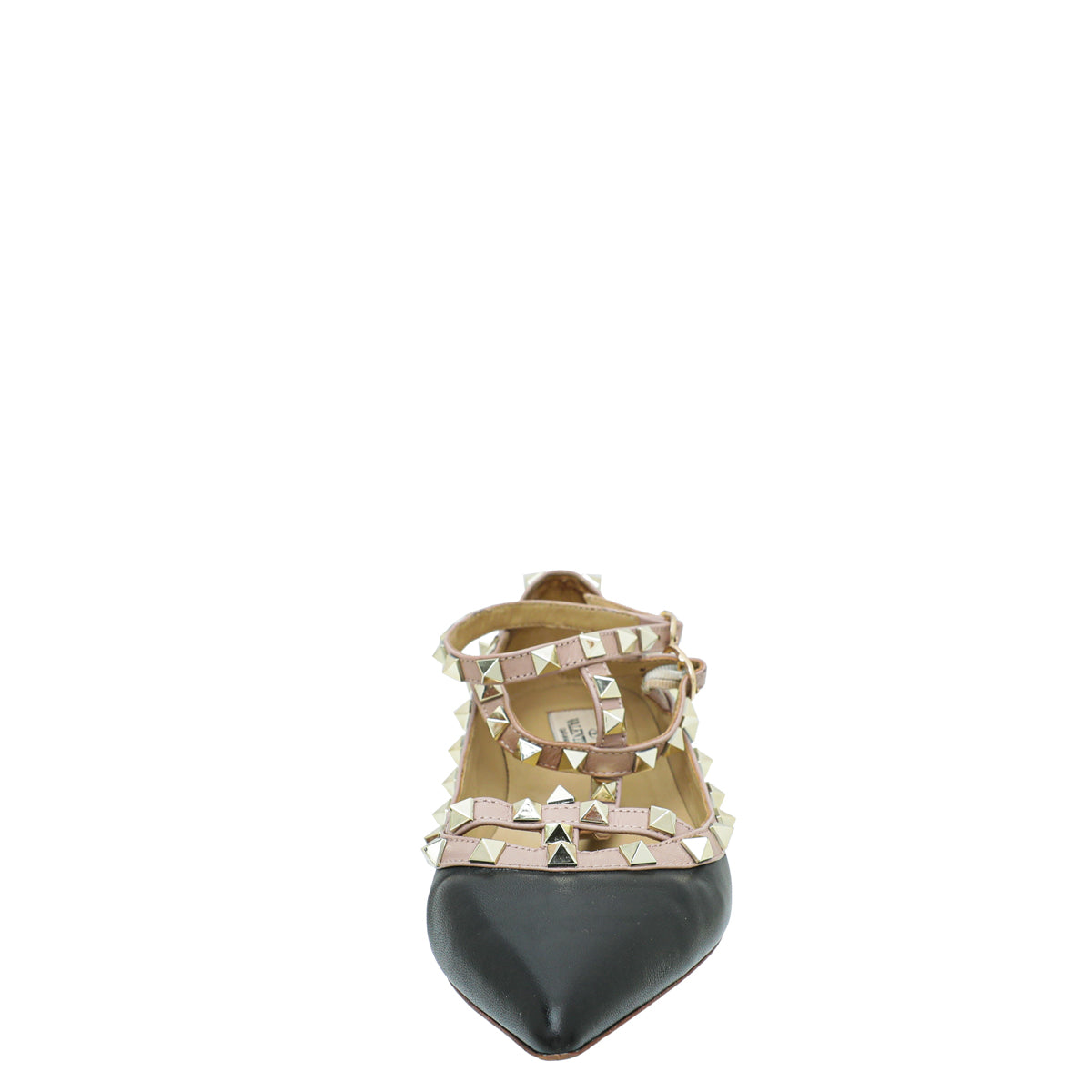 Valentino Black Rockstud Caged Ankle Strap Ballerina 38