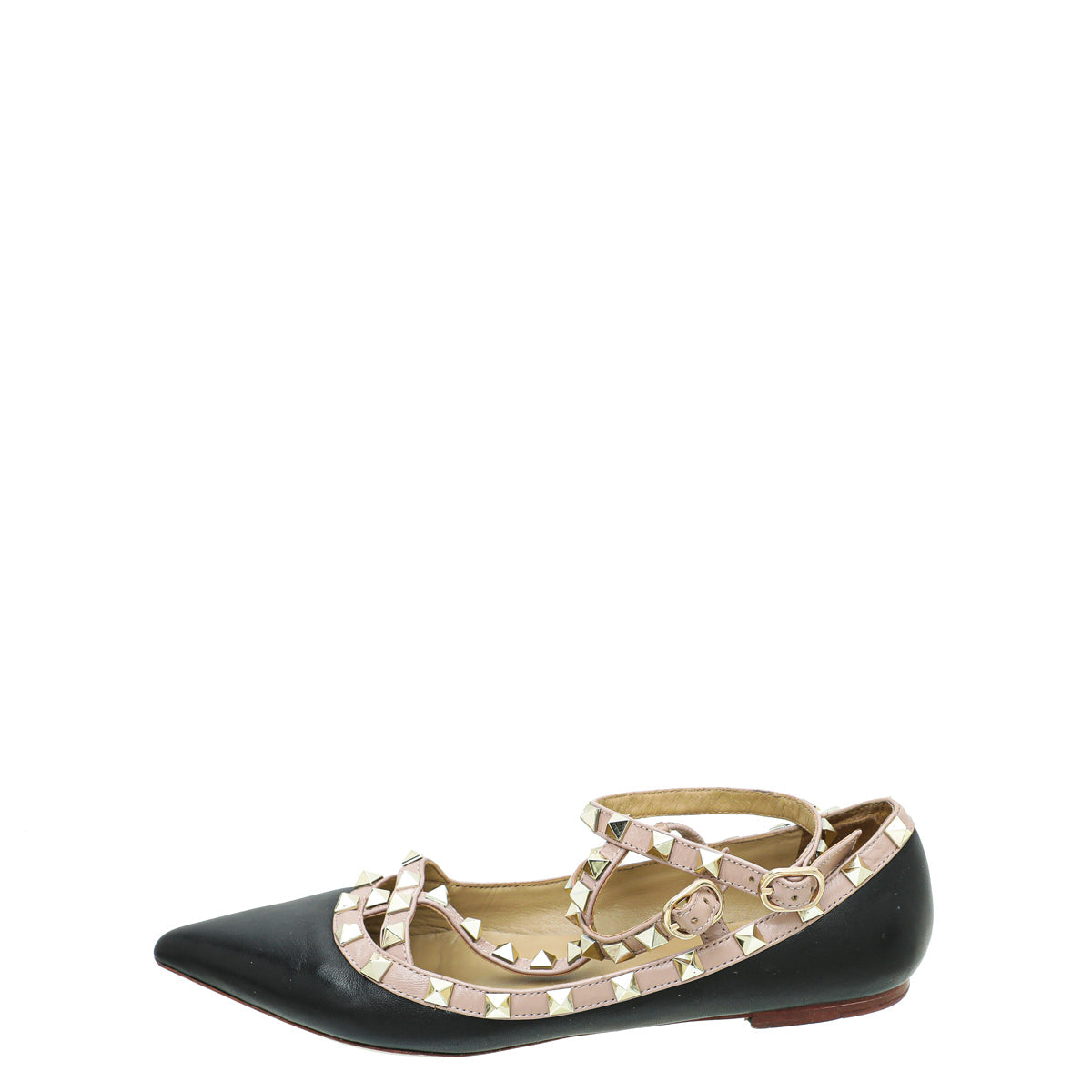 Valentino Black Rockstud Caged Ankle Strap Ballerina 38