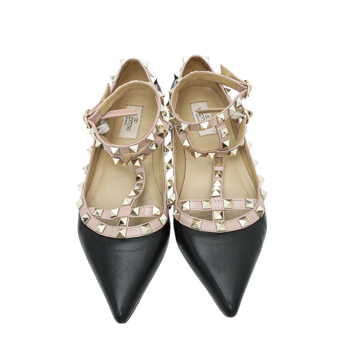 Valentino Black Rockstud Caged Ankle Strap Ballerina 38