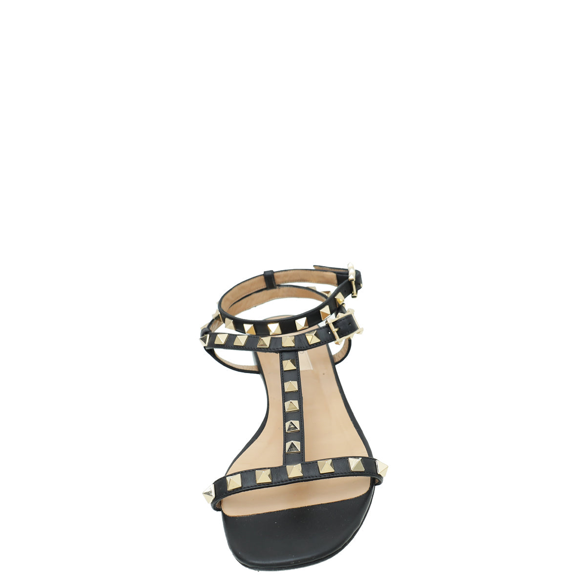 Valentino Black Rockstud Ankle Strap Flat Sandal 38