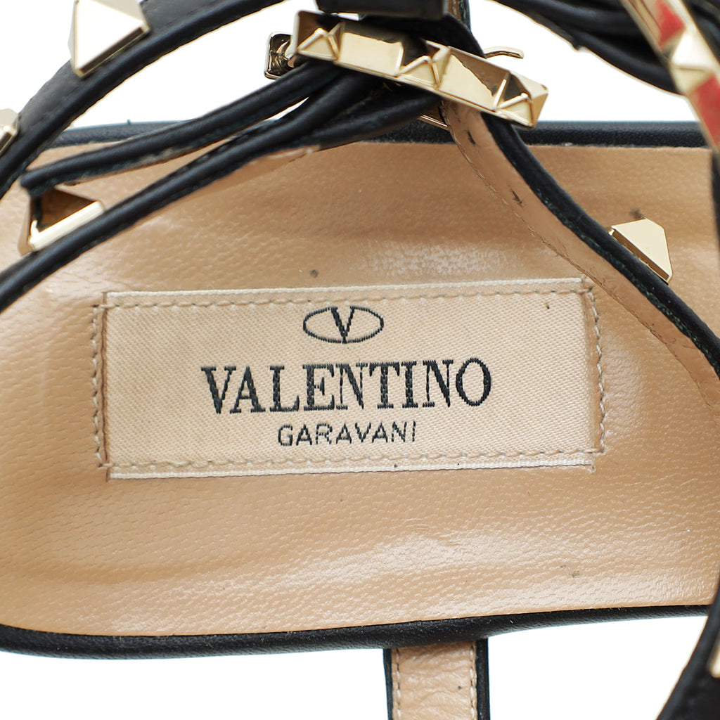 Valentino Black Rockstud Ankle Strap Flat Sandal 38