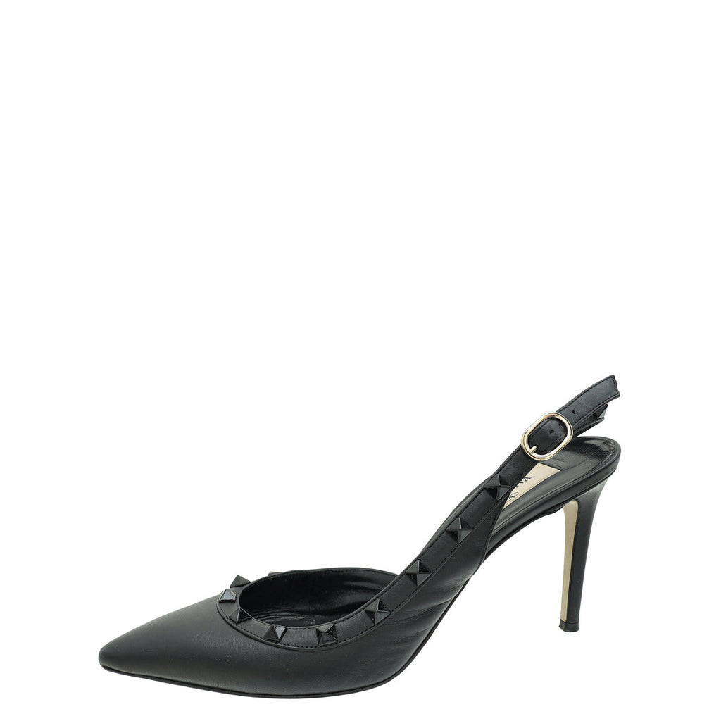 Valentino Black Rockstud Slingback Pump 38