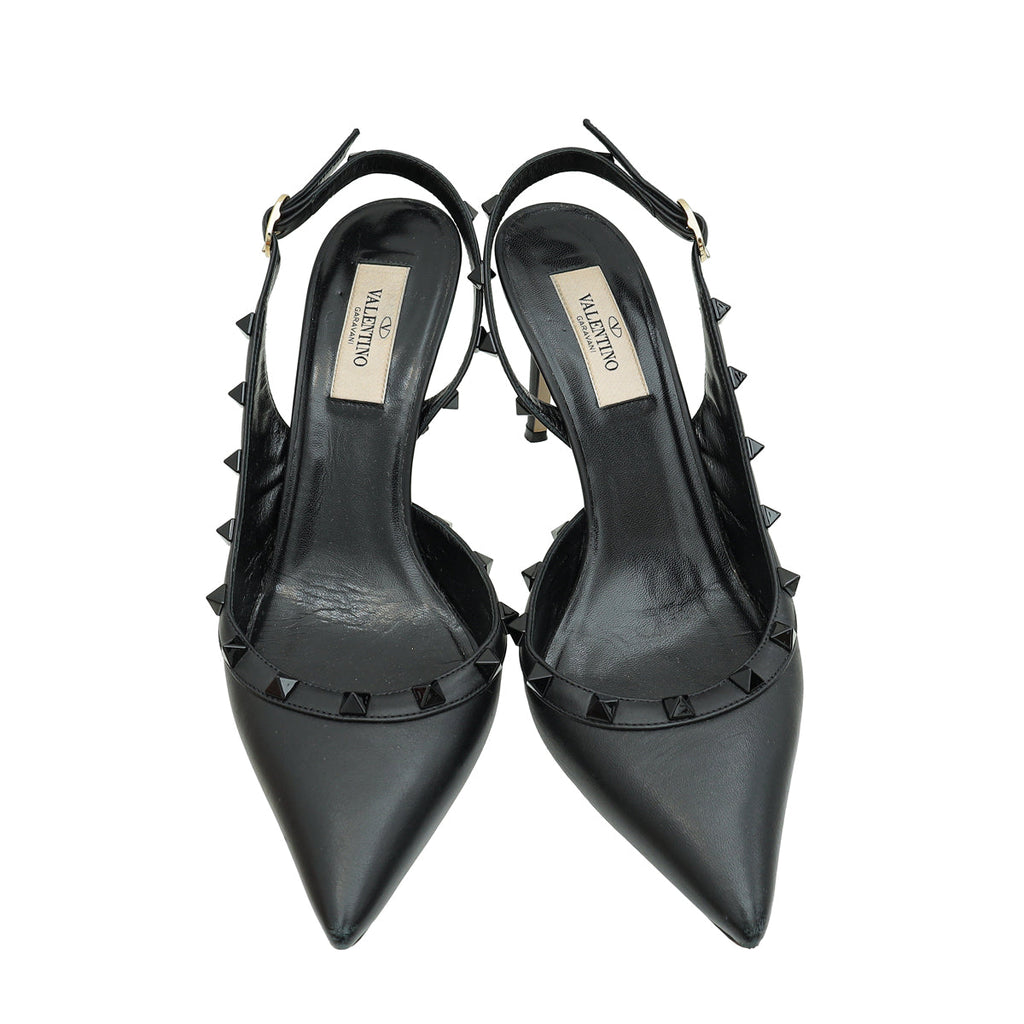 Valentino Black Rockstud Slingback Pump 38