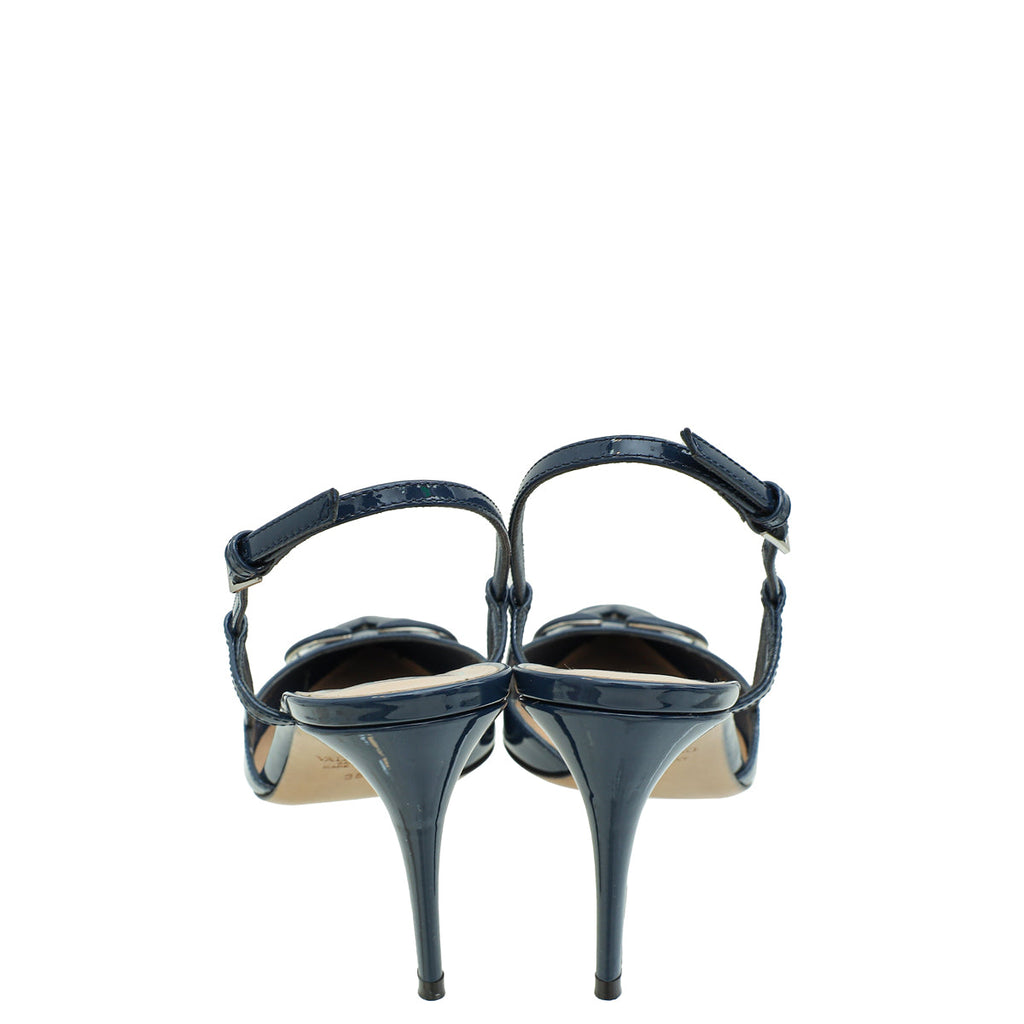 Valentino Navy Blue Vlogo Signature Slingback Pump 38
