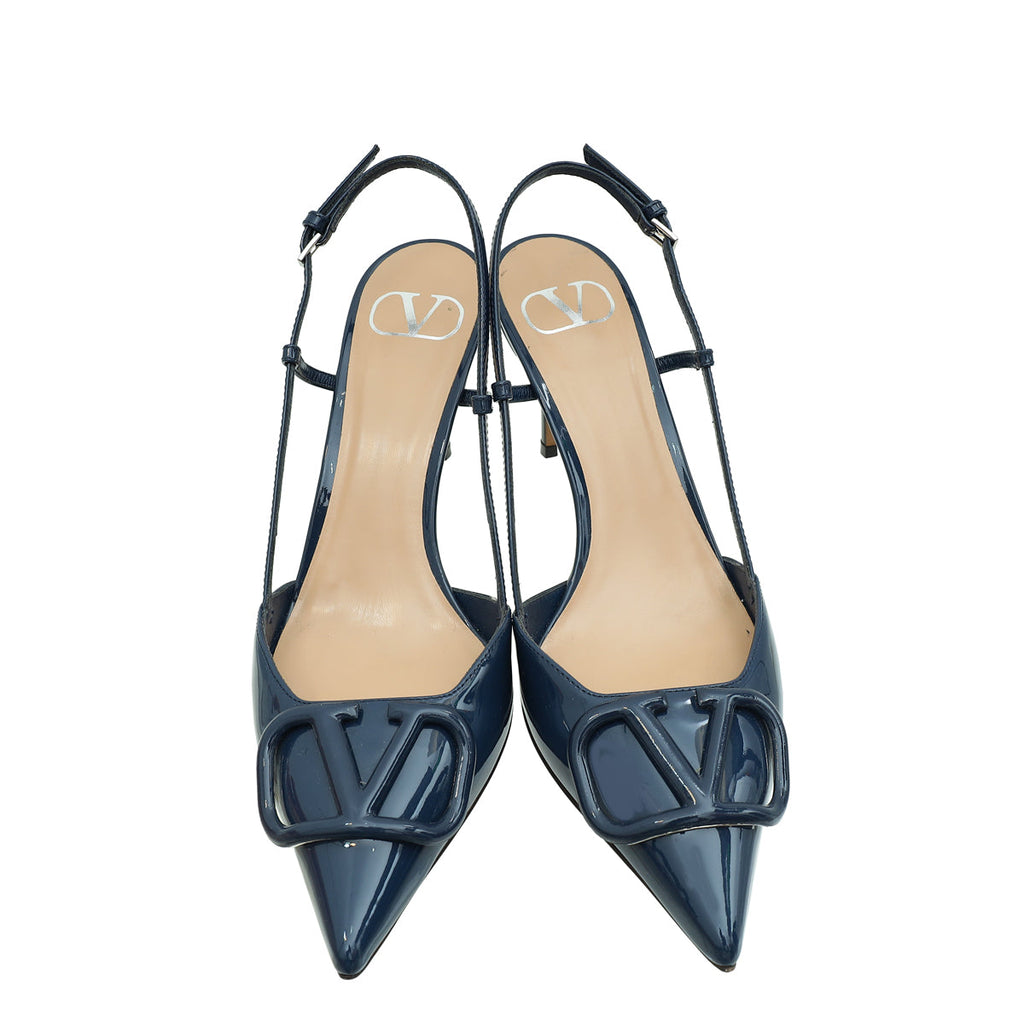 Valentino Navy Blue Vlogo Signature Slingback Pump 38