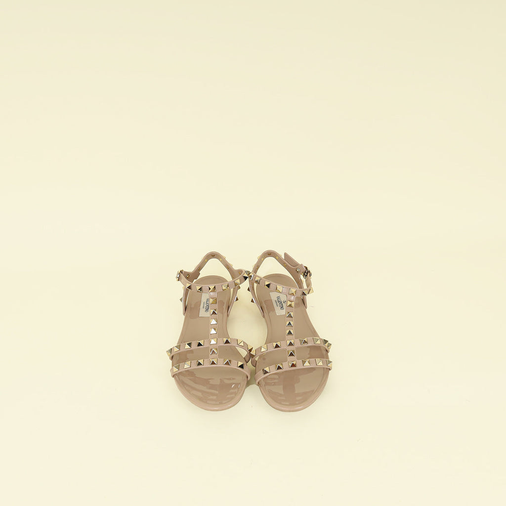 Valentino Poudre Rockstud Flat Rubber Sandal 38
