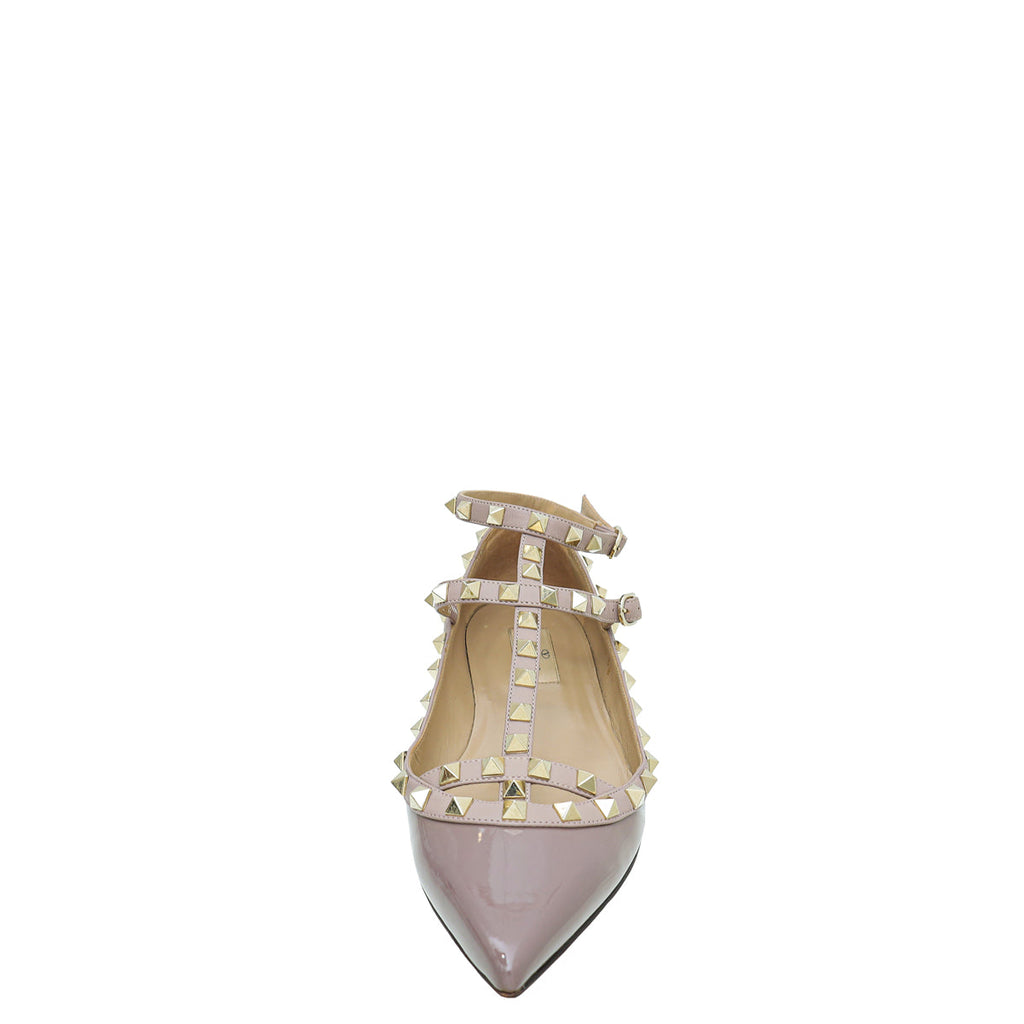 Valentino Dark Mauve Rockstud Caged Ankle Strap Flats 38