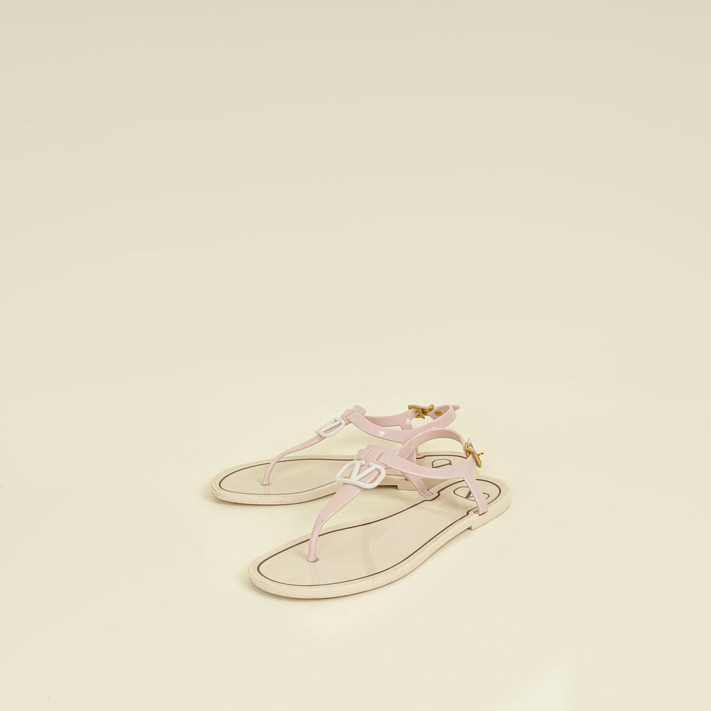 Valentino Pink Cream Vlogo Thong Sandal 38