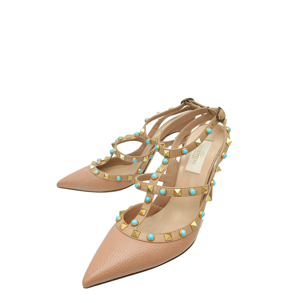 Valentino Blush Rolling Rockstud Ankle Strap Pump 38