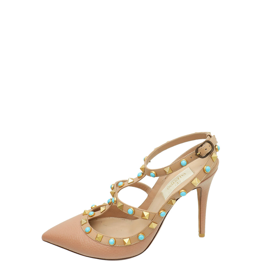 Valentino Blush Rolling Rockstud Ankle Strap Pump 38