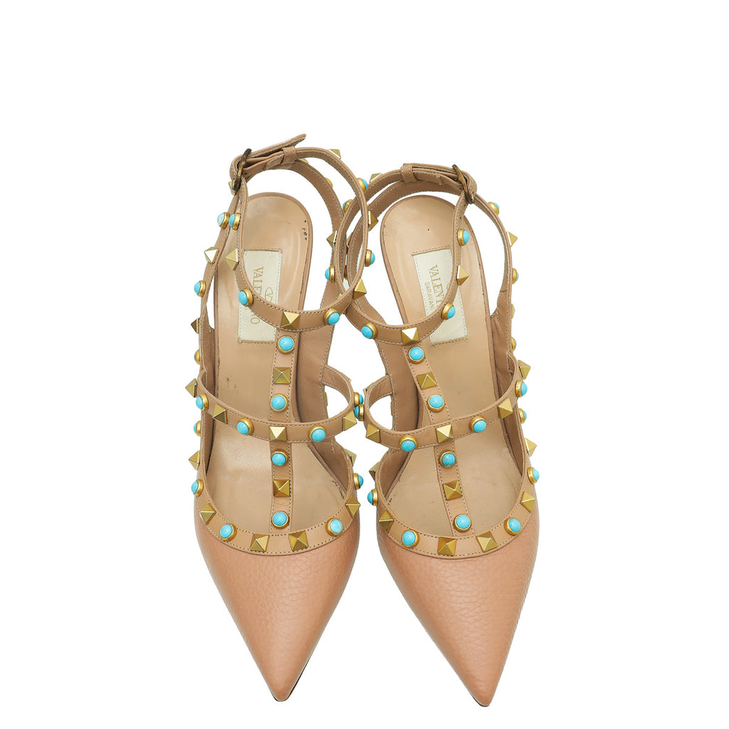 Valentino Blush Rolling Rockstud Ankle Strap Pump 38