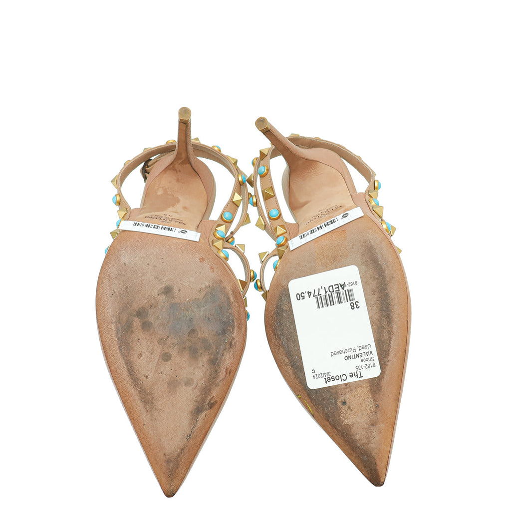 Valentino Blush Rolling Rockstud Ankle Strap Pump 38