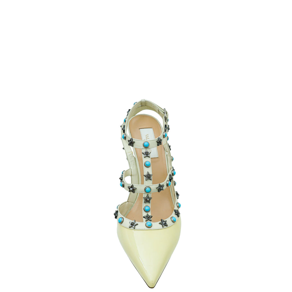 Valentino Bicolor Rolling Star Studs Caged Ankle Strap Pump 39.5