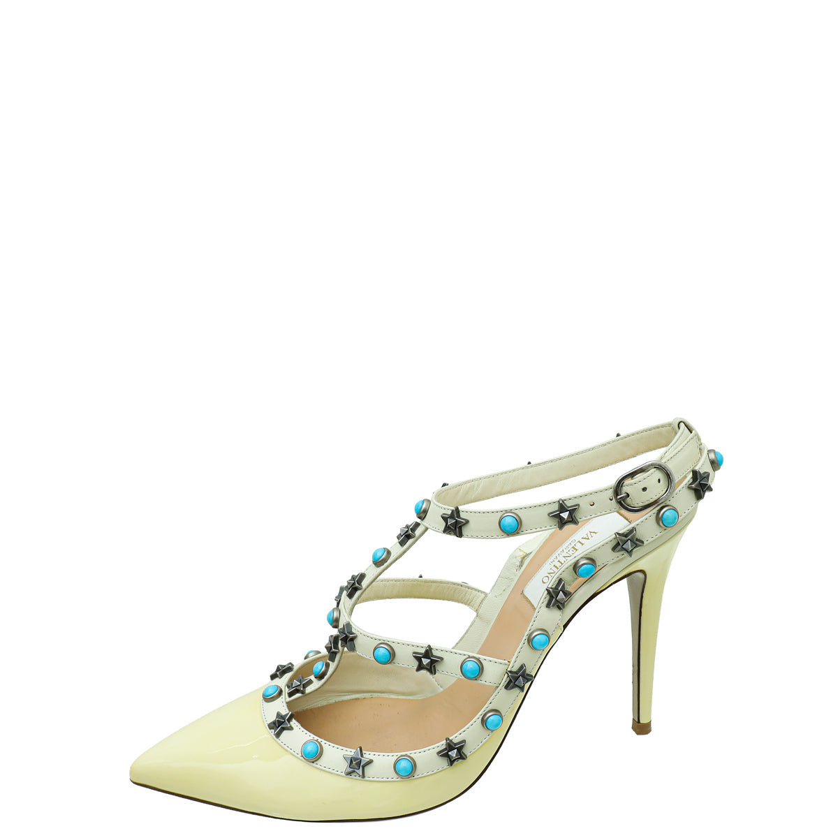 Valentino Bicolor Rolling Star Studs Caged Ankle Strap Pump 39.5