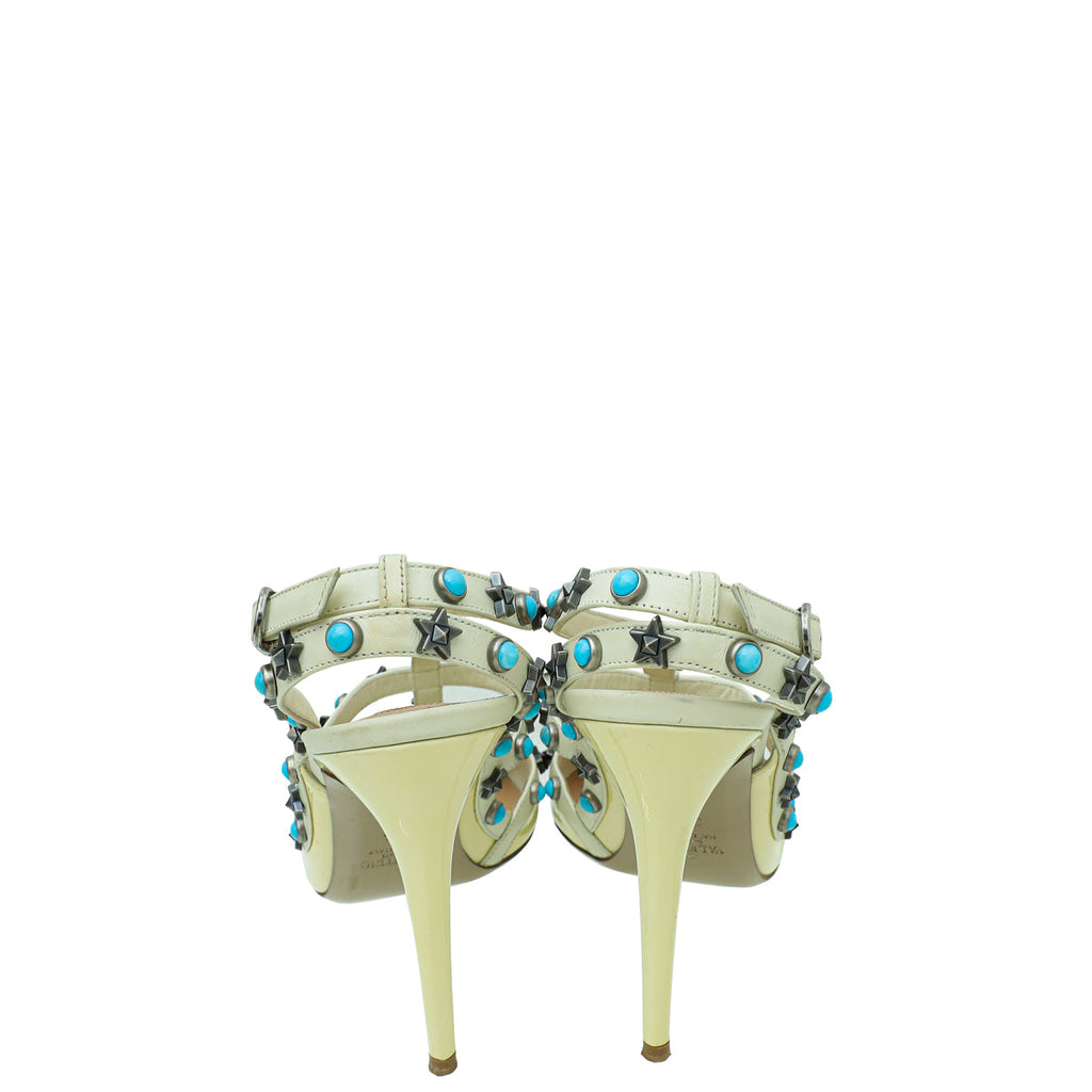 Valentino Bicolor Rolling Star Studs Caged Ankle Strap Pump 39.5