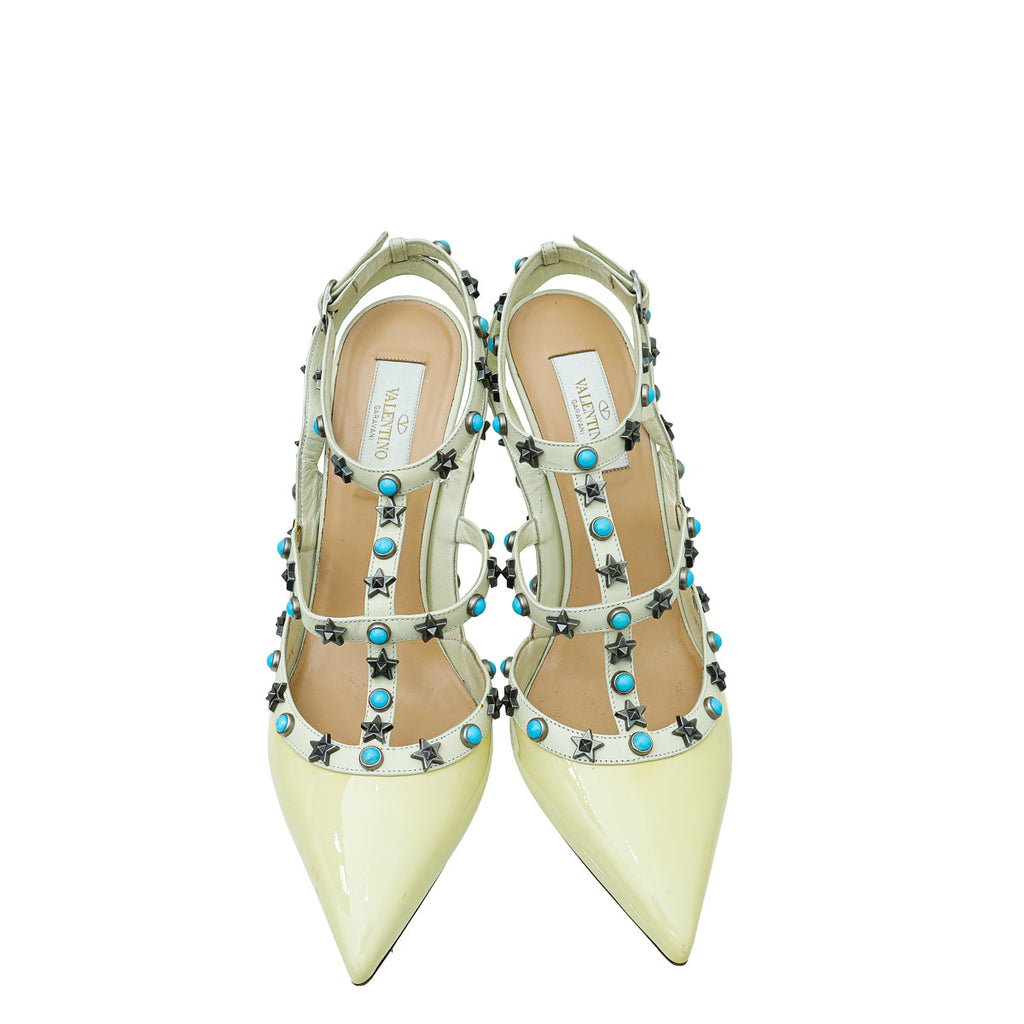 Valentino Bicolor Rolling Star Studs Caged Ankle Strap Pump 39.5