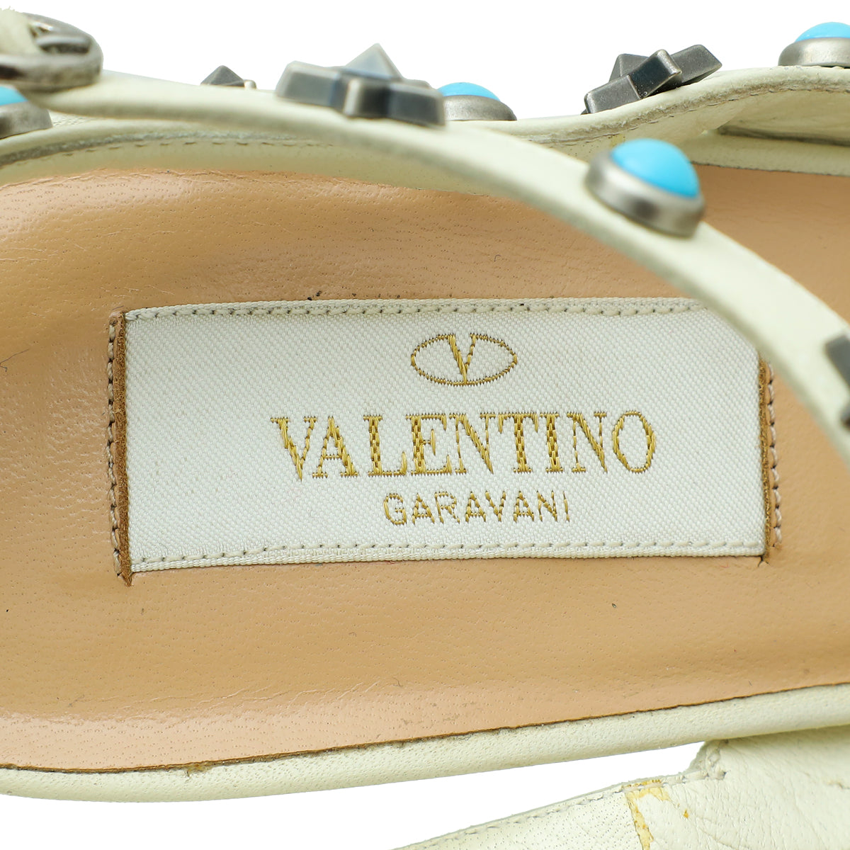 Valentino Bicolor Rolling Star Studs Caged Ankle Strap Pump 39.5
