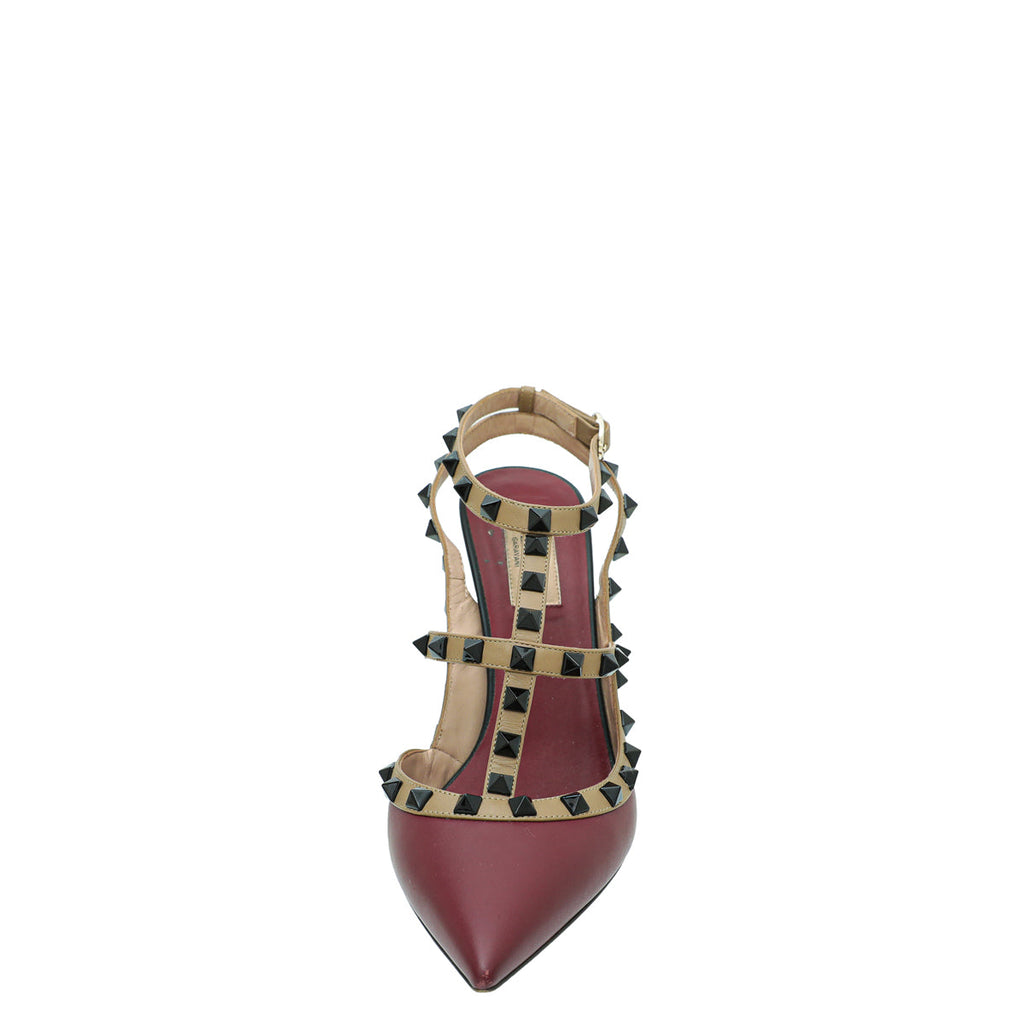 Valentino Bicolor Rockstud Caged Ankle Strap Pumps 39.5