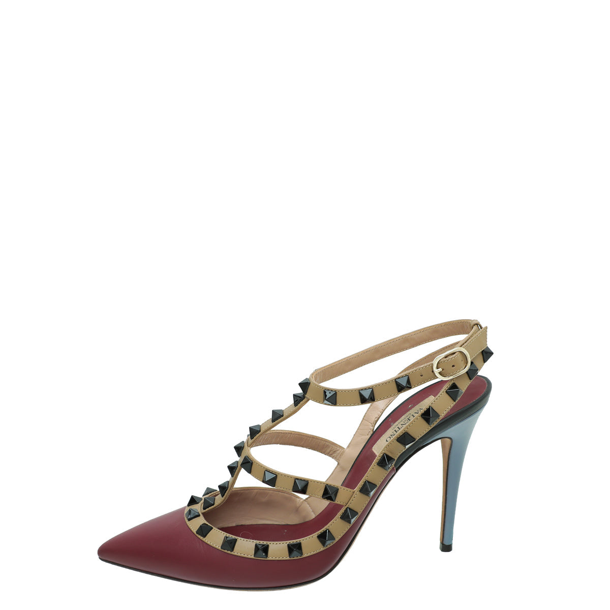 Valentino Bicolor Rockstud Caged Ankle Strap Pumps 39.5