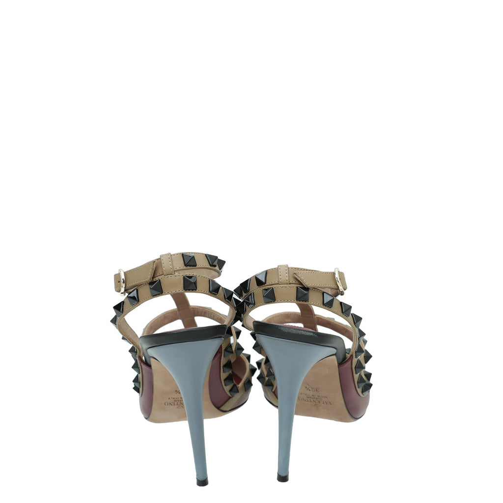 Valentino Bicolor Rockstud Caged Ankle Strap Pumps 39.5
