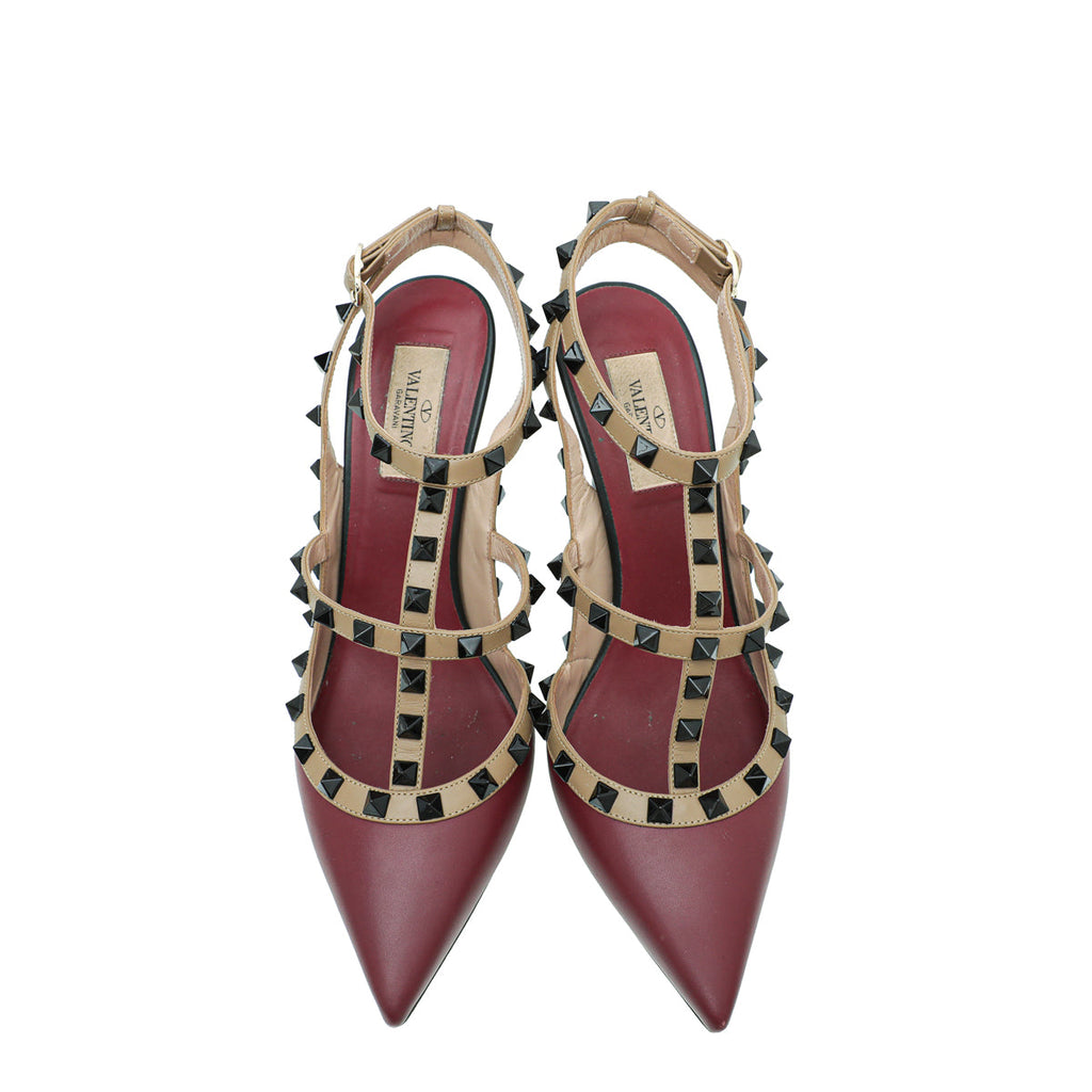 Valentino Bicolor Rockstud Caged Ankle Strap Pumps 39.5
