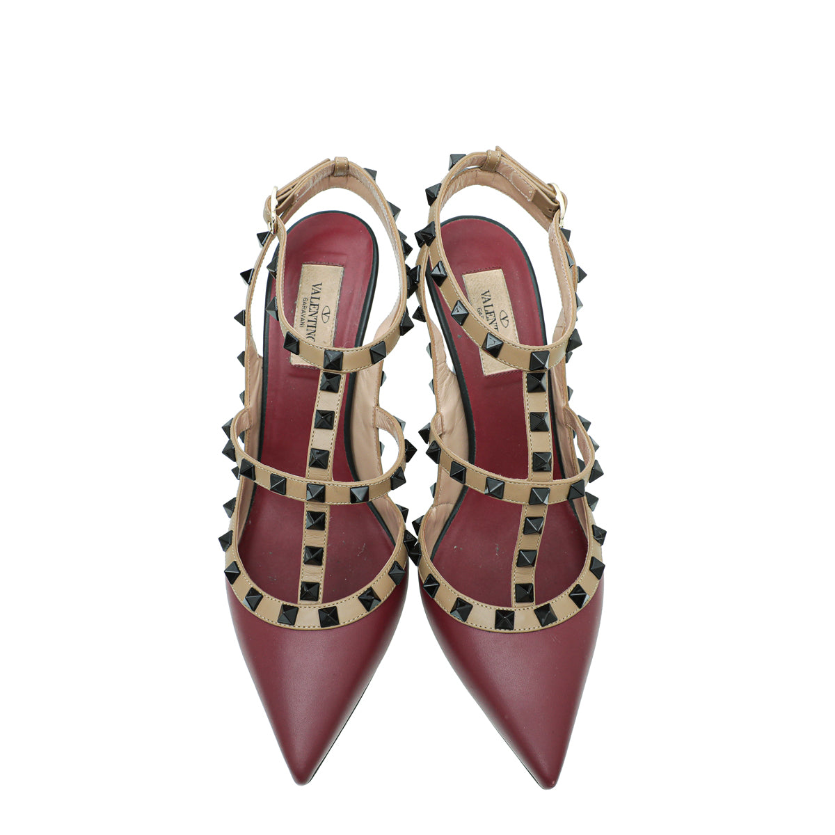 Valentino Bicolor Rockstud Caged Ankle Strap Pumps 39.5