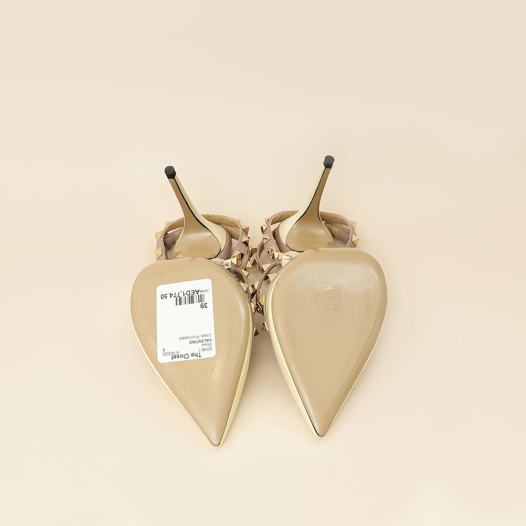 Valentino Cream Rockstud Caged Slingback Pump 39