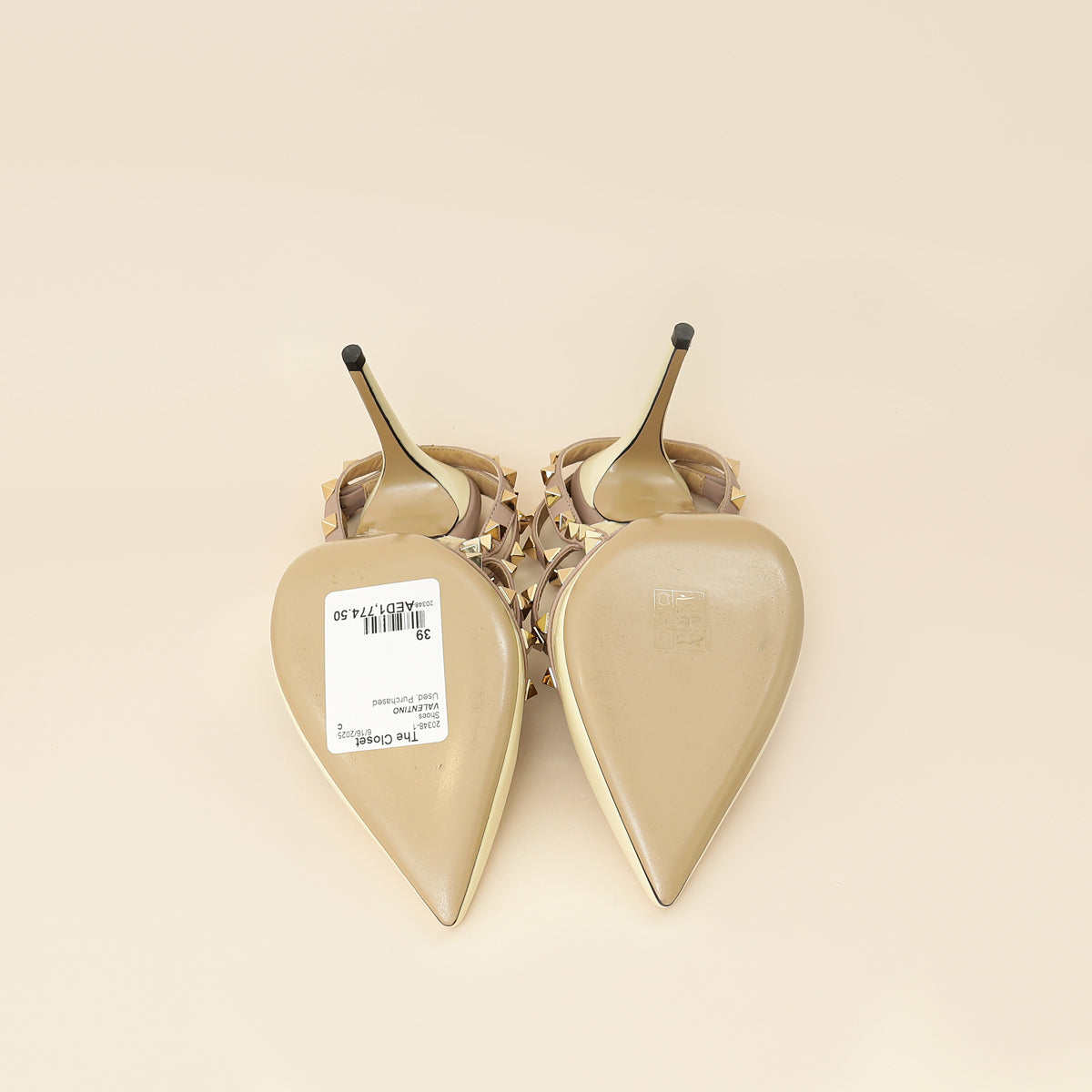 Valentino Cream Rockstud Caged Slingback Pump 39