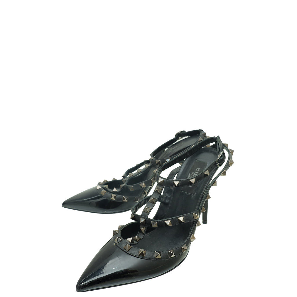 Valentino Black Rockstud Caged Ankle Strap Pump 39