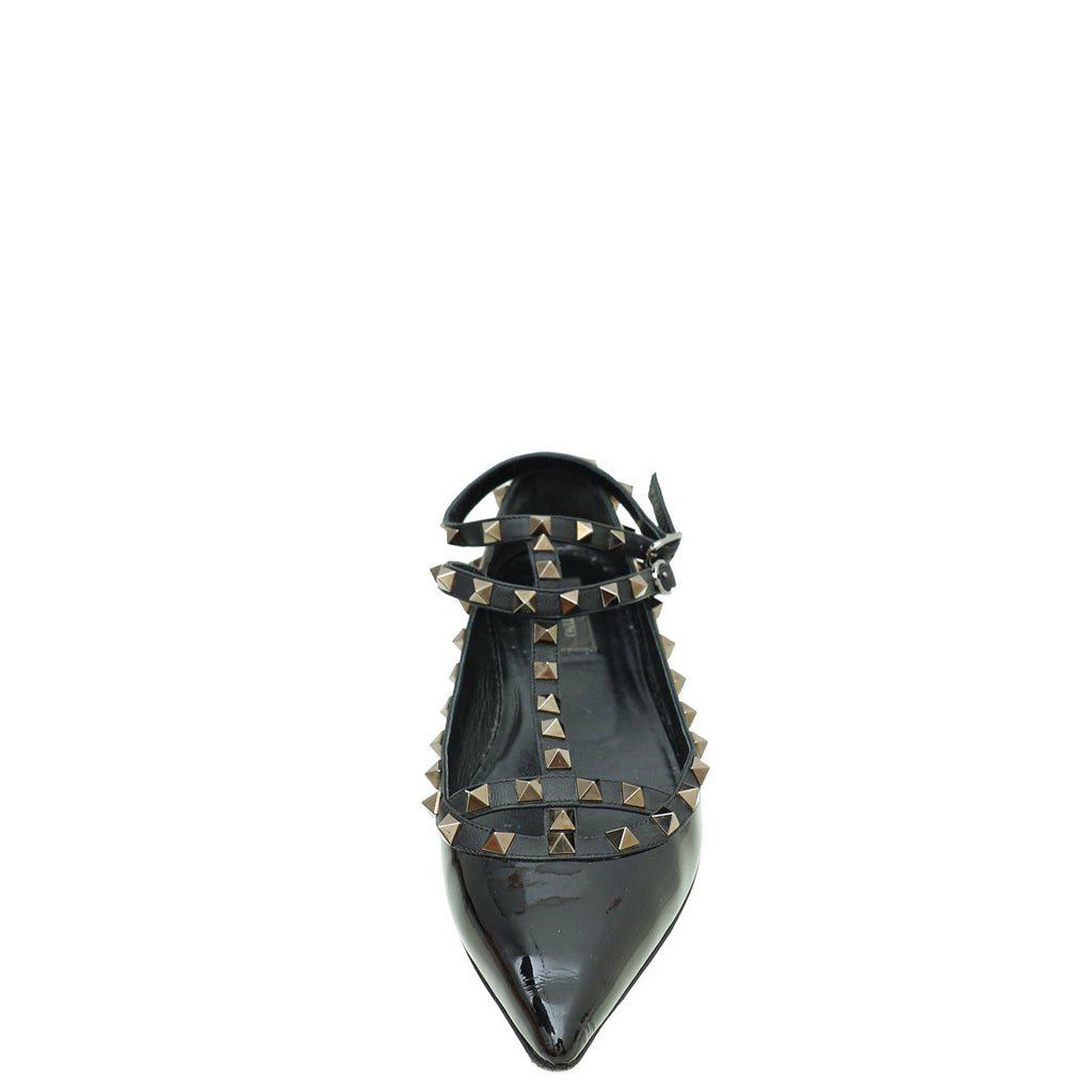 Valentino Black Rockstud Caged Ankle Strap Ballerina 39