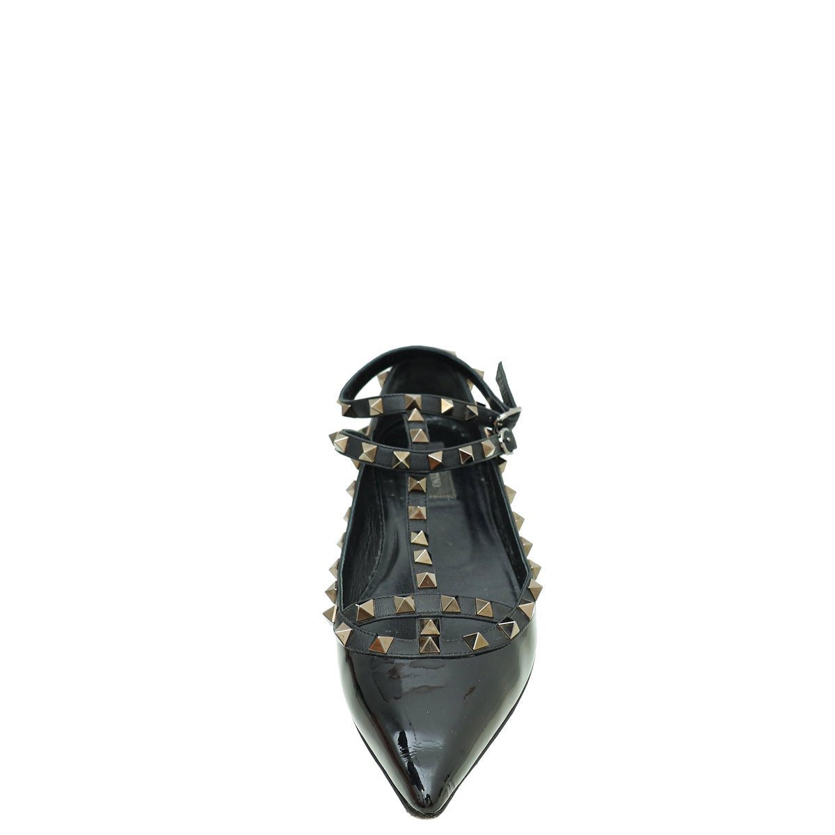 Valentino Black Rockstud Caged Ankle Strap Ballerina 39