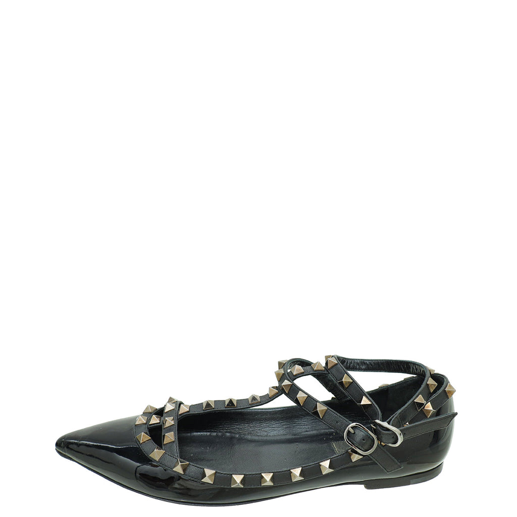 Valentino Black Rockstud Caged Ankle Strap Ballerina 39