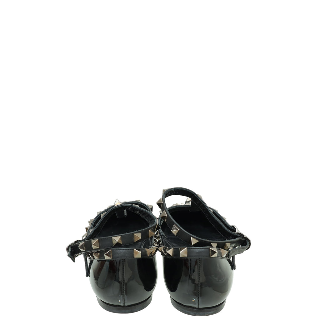 Valentino Black Rockstud Caged Ankle Strap Ballerina 39