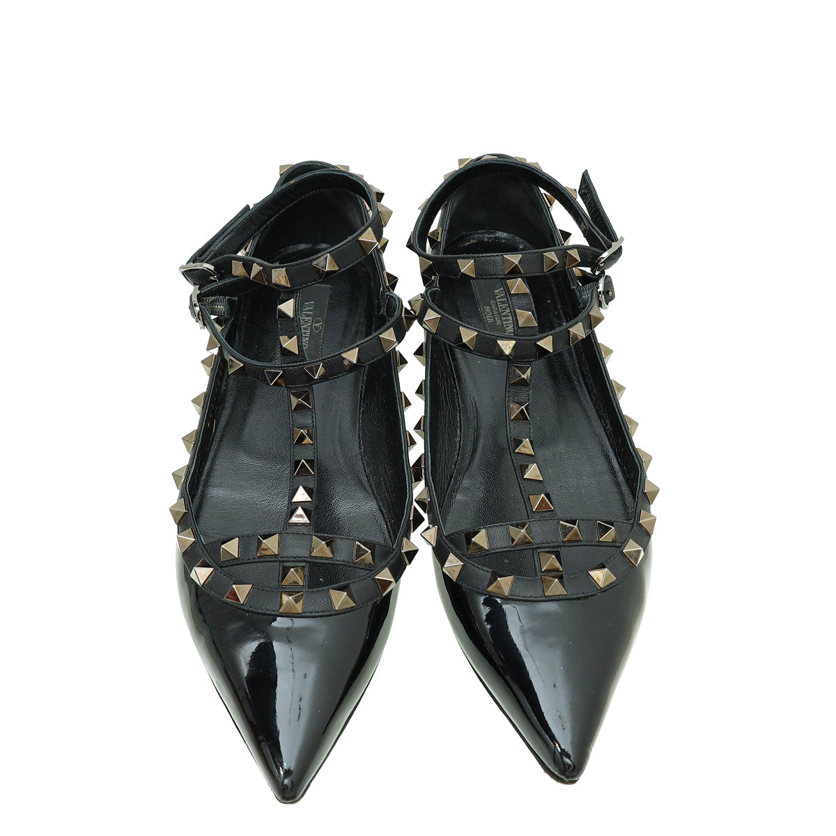 Valentino Black Rockstud Caged Ankle Strap Ballerina 39