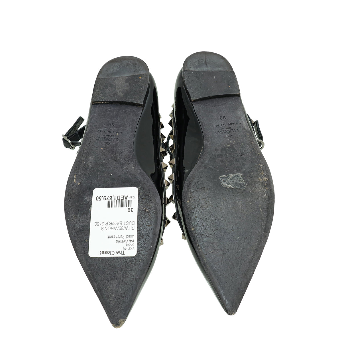 Valentino Black Rockstud Caged Ankle Strap Ballerina 39