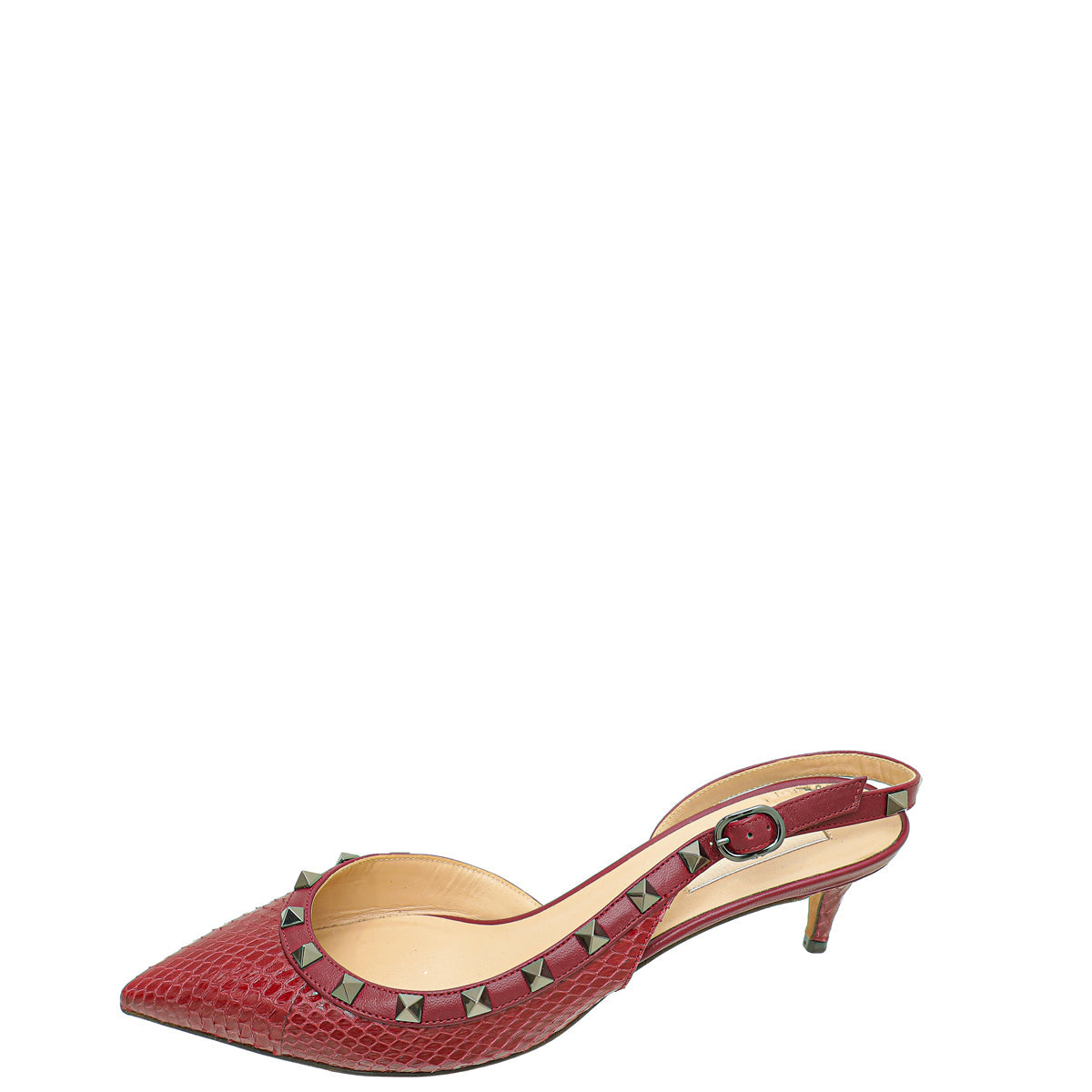 Valentino Burgundy Python Embossed Rockstud Slingback Pump 39