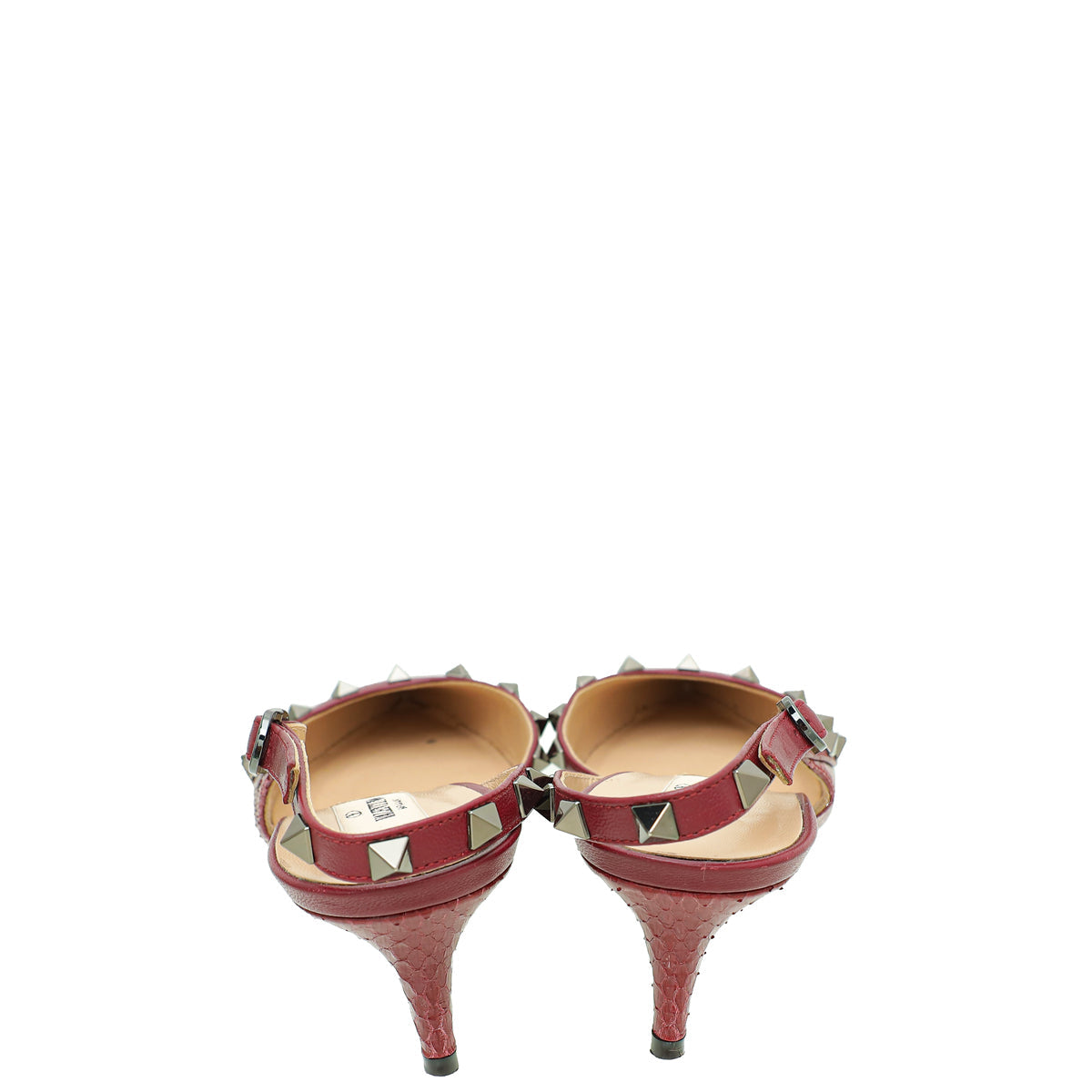 Valentino Burgundy Python Embossed Rockstud Slingback Pump 39