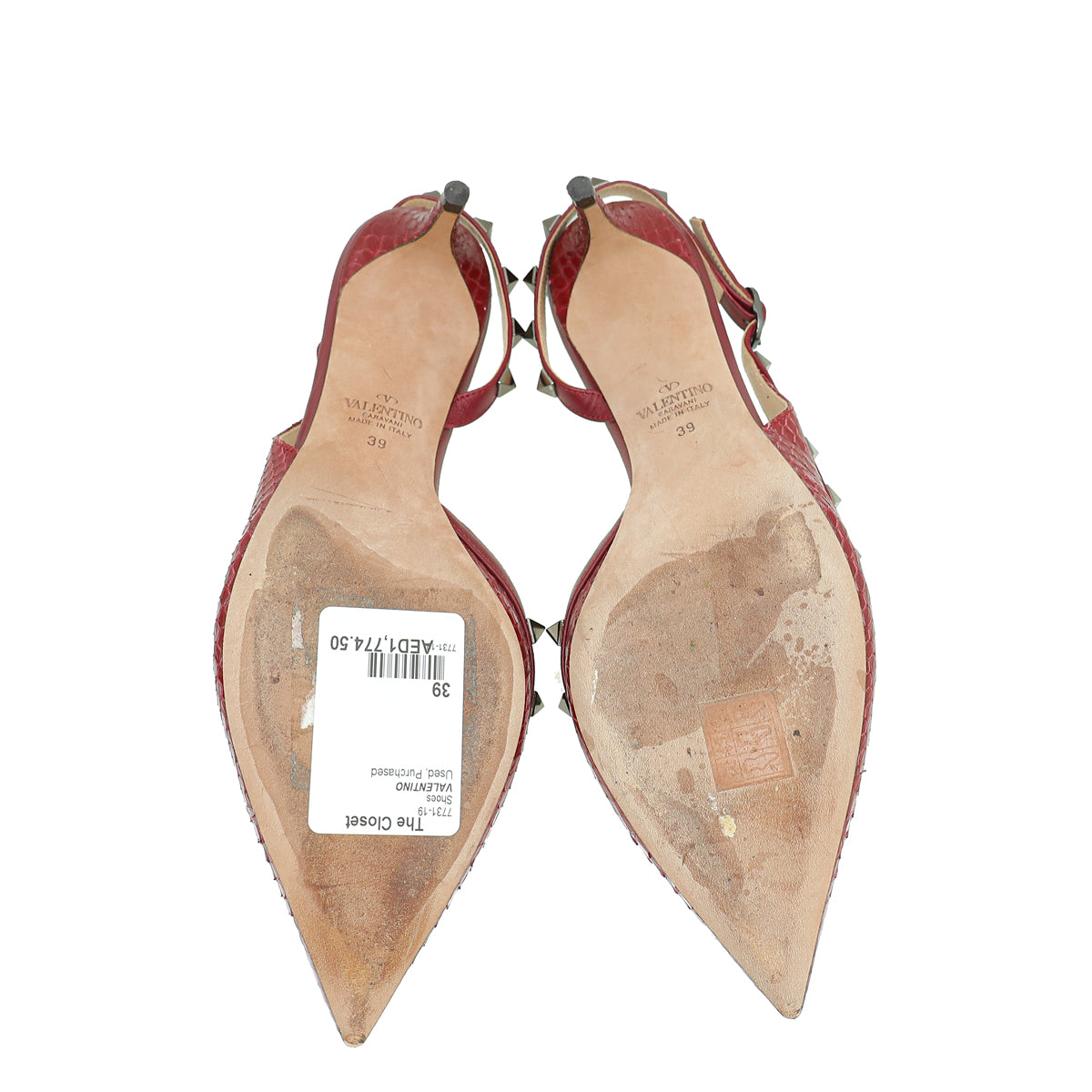 Valentino Burgundy Python Embossed Rockstud Slingback Pump 39