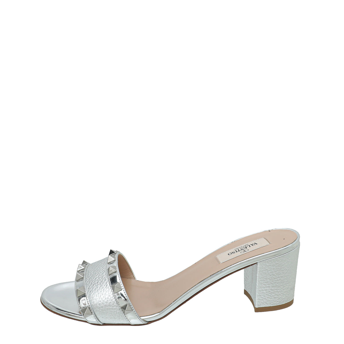 Valentino Metallic Silver Rockstud Slide Sandals 39