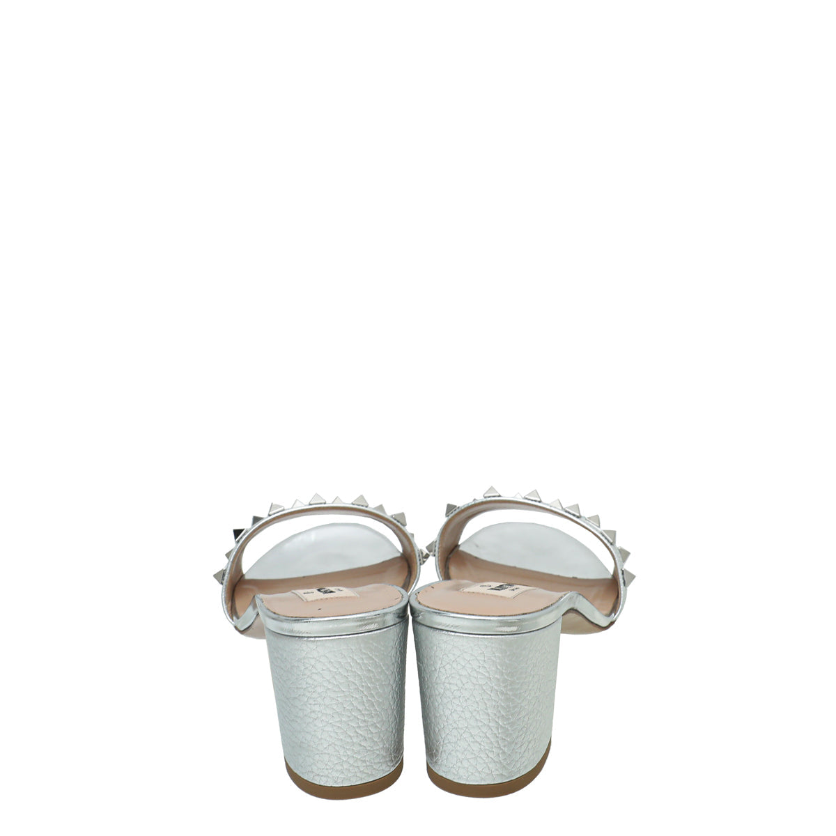 Valentino Metallic Silver Rockstud Slide Sandals 39