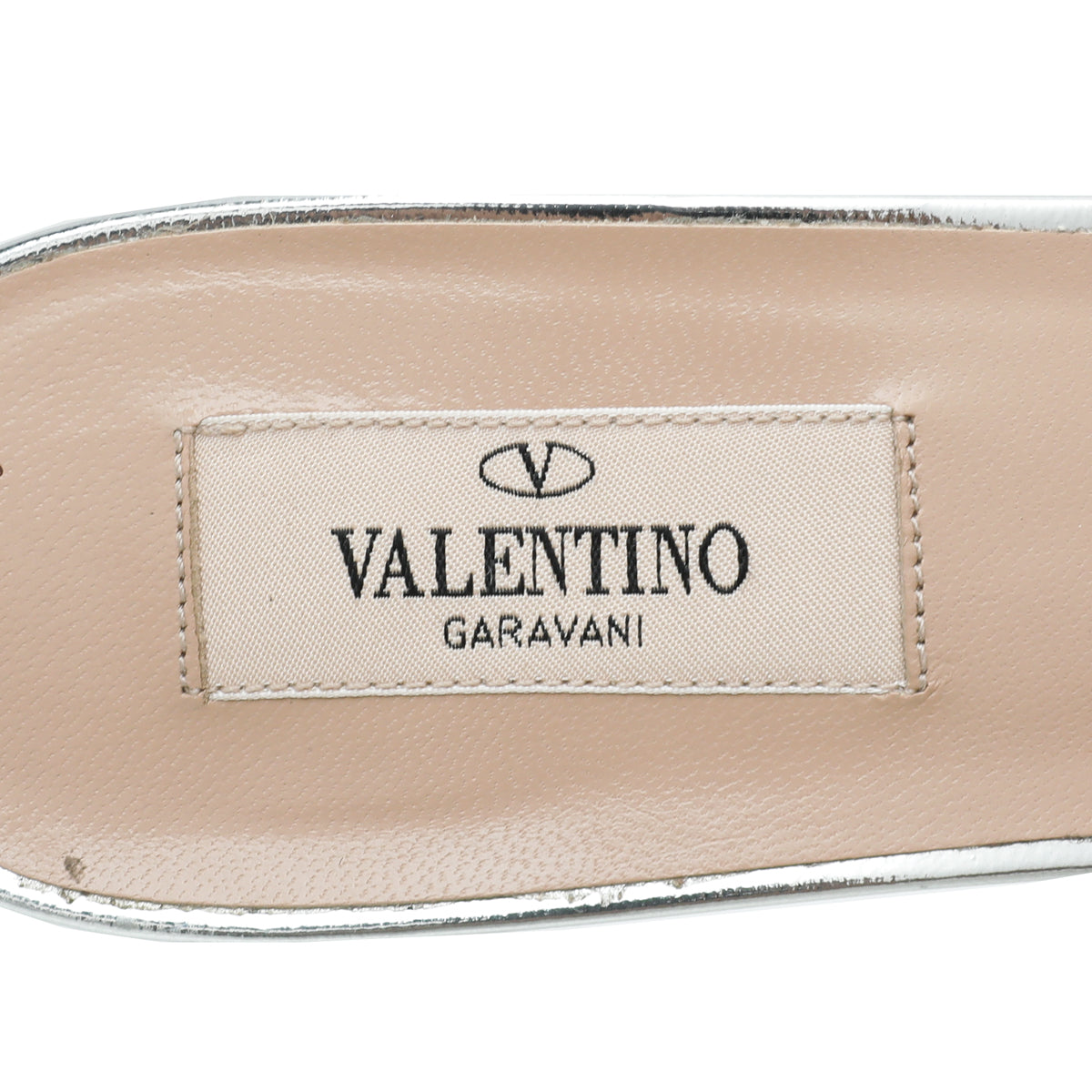 Valentino Metallic Silver Rockstud Slide Sandals 39