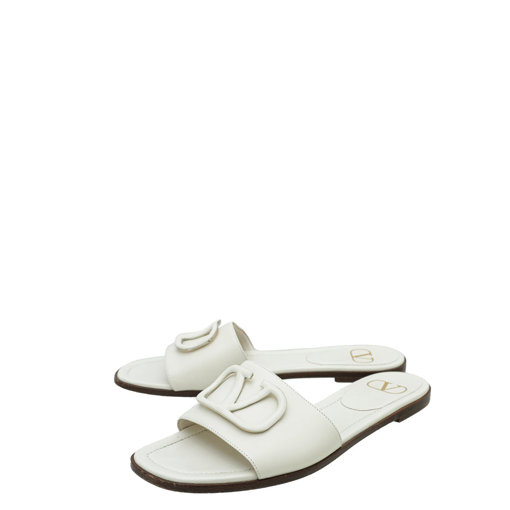 Valentino Cream VLOGO Flat Sandal 40