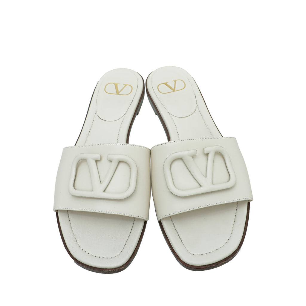 Valentino Cream VLOGO Flat Sandal 40