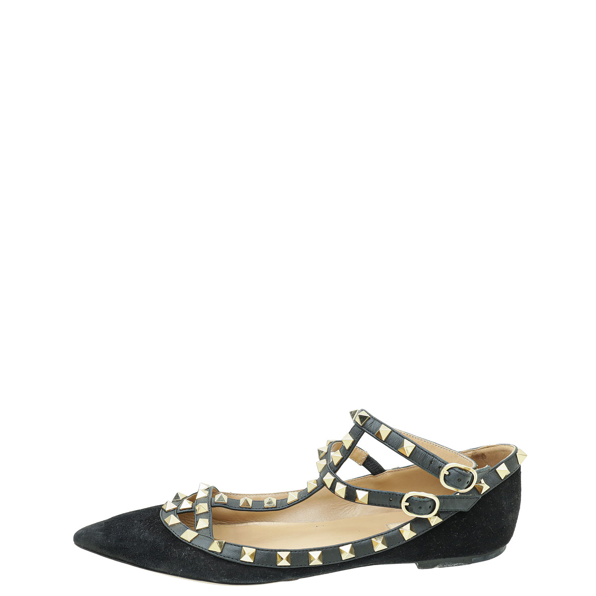 Valentino Black Rockstud Caged Ankle Strap Flats 40