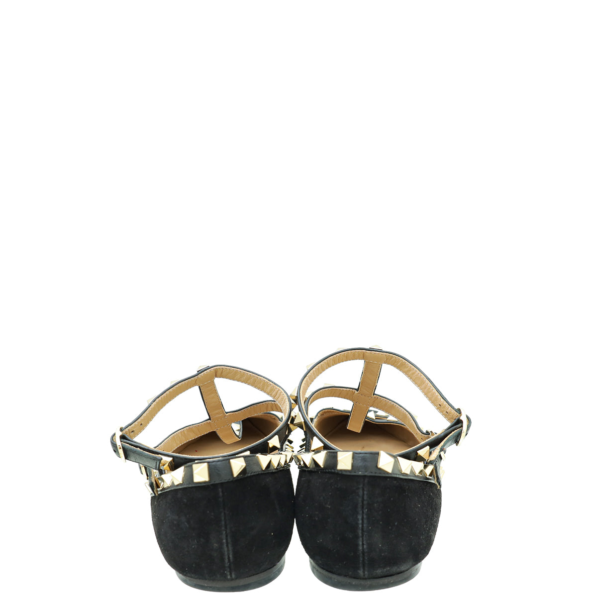 Valentino Black Rockstud Caged Ankle Strap Flats 40
