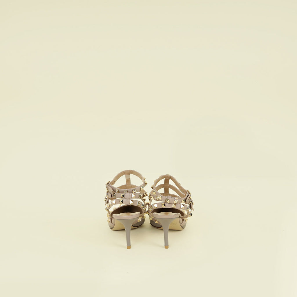 Valentino Taupe Rockstud Caged Ankle Strap Pump 40